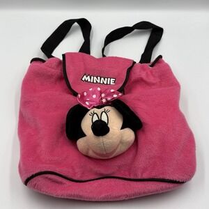 Minnie Mouse Backpack Hot Pink Plush Rainbow Straps Disney Store